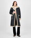 Maralyn & Me Juniors' Long Faux-shearling-trimmed Coat In Black