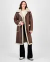 Maralyn & Me Juniors' Long Faux-shearling-trimmed Coat In Brown