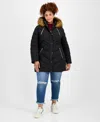 Maralyn & Me Juniors' Faux-fur Hooded Puffer Coat In Black
