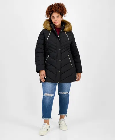 MARALYN & ME JUNIORS' PLUS SIZE FAUX-FUR HOODED PUFFER COAT