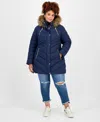 Maralyn & Me Juniors' Faux-fur Hooded Puffer Coat In Blue