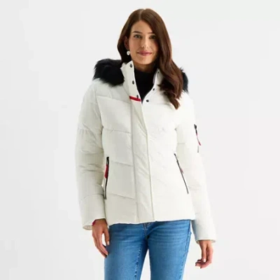 Maralyn & Me Womens Juniors Heavyweight Puffer Jacket In White