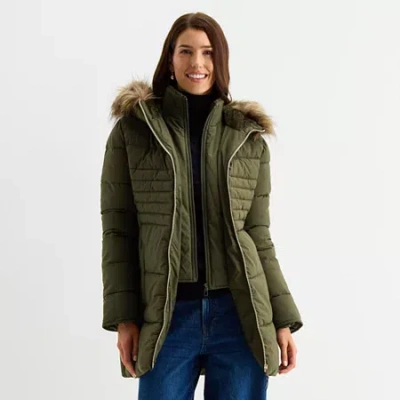 Maralyn & Me Womens Juniors Hooded Heavyweight Puffer Jacket In Green