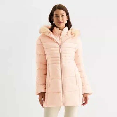 Maralyn & Me Womens Juniors Hooded Heavyweight Puffer Jacket In Orange