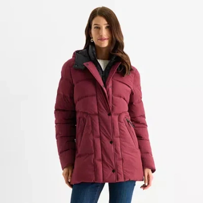 Maralyn & Me Womens Juniors Hooded Heavyweight Puffer Jacket In Burgundy