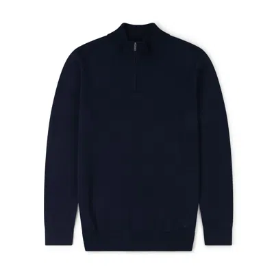 Marame Men's Blue Italian Fine Knit Half Zip - Navy