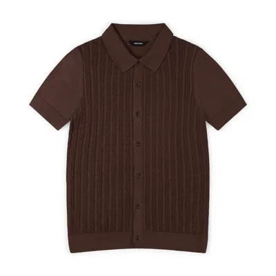 Marame Men's Italian Knit Cable Shirt - Conker Brown