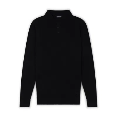 Marame Men's Italian Merino/cotton Long Sleeve Polo - Black