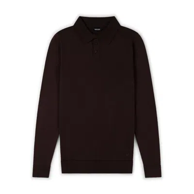 Marame Men's Italian Merino/cotton Long Sleeve Polo - Brown Cherry