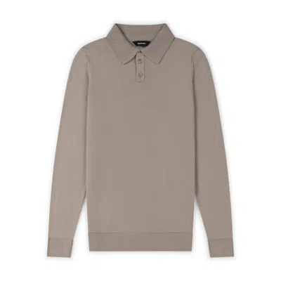 Marame Men's Italian Merino/cotton Long Sleeve Polo - Shadow Grey In Brown