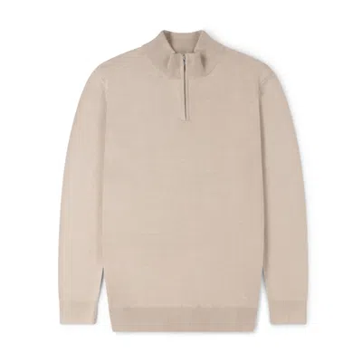 Marame Men's Neutrals Italian Fine Knit Half Zip - Beige Pearl