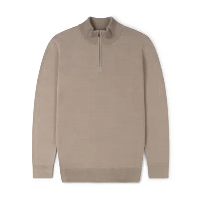 Marame Men's Neutrals Italian Fine Knit Half Zip - Putty Dove In Brown