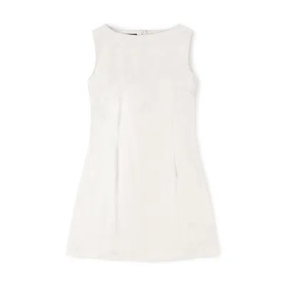 Marame Women's White Mid-thigh Boat Neck Dress - Cotton Cream