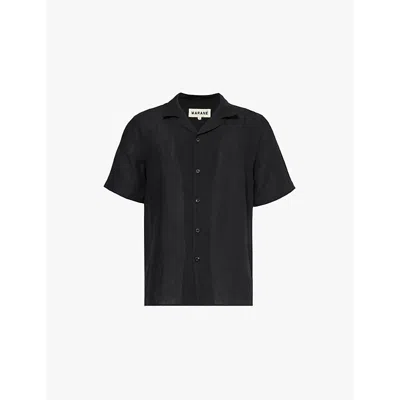 Marane Mens Black Camp-collar Regular-fit Linen Shirt