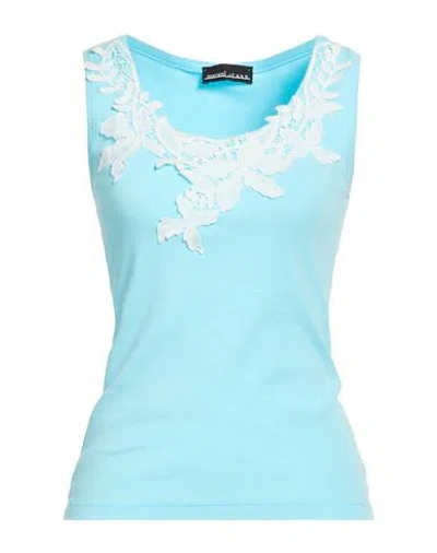Marani Jeans Woman Top Azure Size 4 Cotton, Modal, Elastane In Blue
