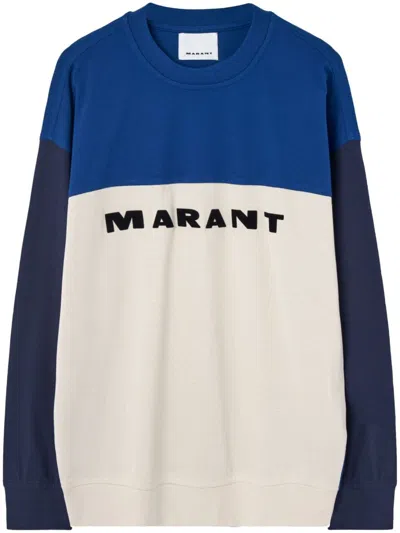 Isabel Marant Color-block Long-sleeve T-shirt With Bold Lettering In Blue