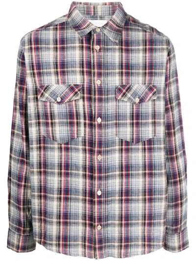 Isabel Marant Check-print Two-pocket Shirt In Blue