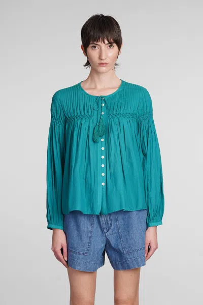 Isabel Marant Étoile Abadi Pintucked Smocked Cotton-blend Voile Blouse In Green