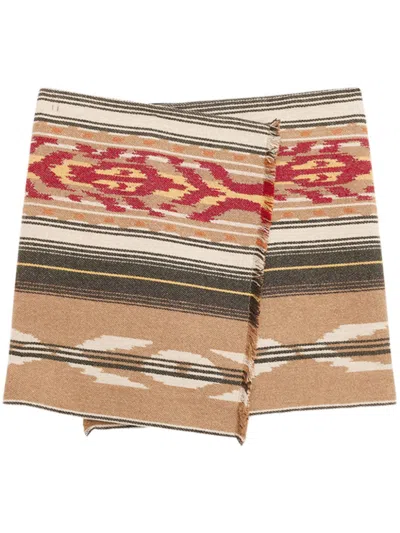 Isabel Marant Étoile Adelaide Frayed Wool-blend Jacquard Mini Wrap Skirt In Multi