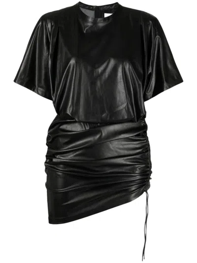Isabel Marant Étoile Balesi Ruched Faux Leather Mini Dress In Black