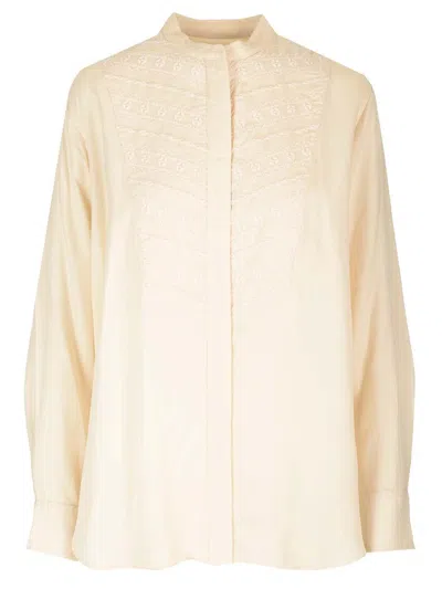 Marant Etoile Britten Embroidered-detailed Long-sleeved Shirt In Beige