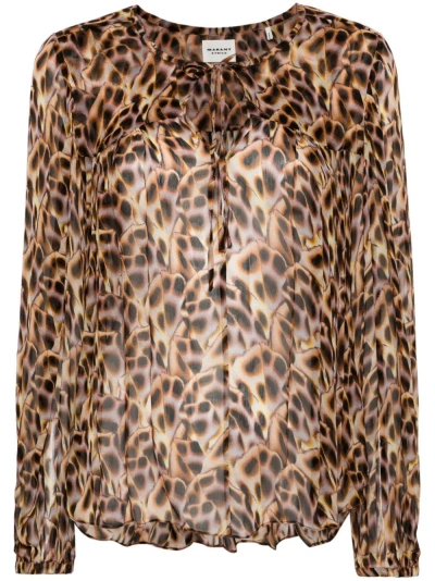 Marant Etoile Brown Daytonea Leopard-print Blouse In Neutrals