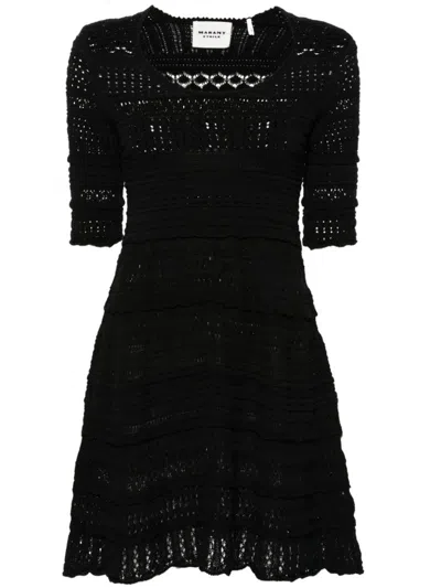 Marant Etoile Cotton Crochet Minidress In Black  