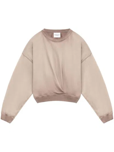 Marant Etoile Cropped Cotton Sweatshirt With Ruching In Beige