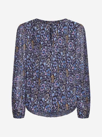 Isabel Marant Étoile Floral-print Tie-neck Crepe Blouse In Navy