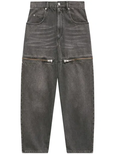 Isabel Marant Étoile Decorative Zip-detailing Tapered Jeans In Black
