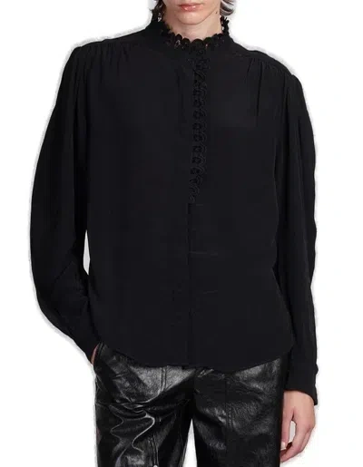 Isabel Marant Étoile Estela Broderie Anglaise Trim Buttoned Shirt In Black