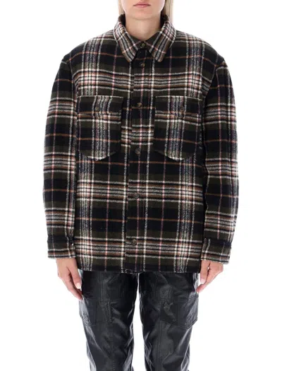 Marant Etoile Every Checked Padded Jacket In Military Green