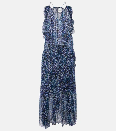 Marant Etoile Fadelo Printed Muslin Midi Dress In Blue