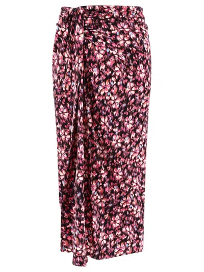 Marant Etoile 印花褶饰针织中长半身裙 In Pink