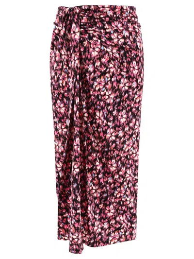 MARANT ETOILE FLORAL-PRINTED TWIST-DETAILED CREPE SKIRT