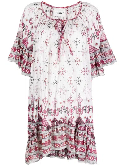 Isabel Marant Étoile Geometric-print Short-sleeve Dress In White