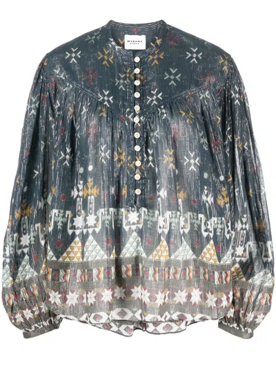 Isabel Marant Étoile Graphic-print Button-up Blouse In Blue