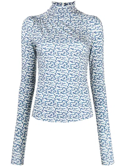 Marant Etoile Graphic-print Long-sleeve Top In Blue