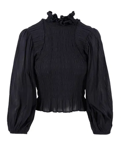 Marant Etoile Idris Ruffle-smocked Blouse In Black