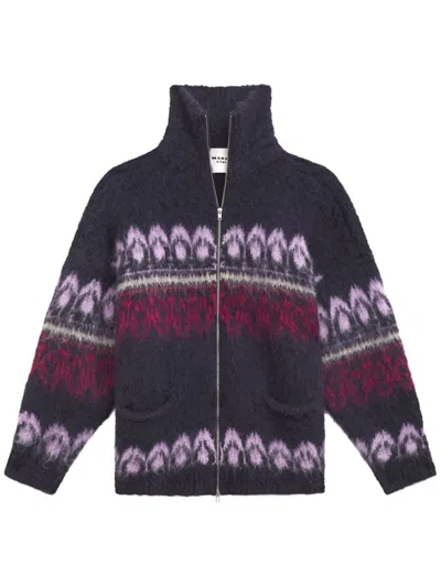 Isabel Marant Étoile Intarsia Brushed Cardi-coat In Blue
