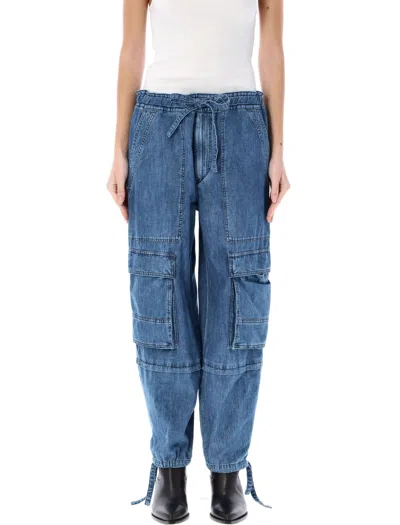 Marant Etoile Isabel  Ivy Cargo Pants In Washed Effect Canvas Fabric In Blue