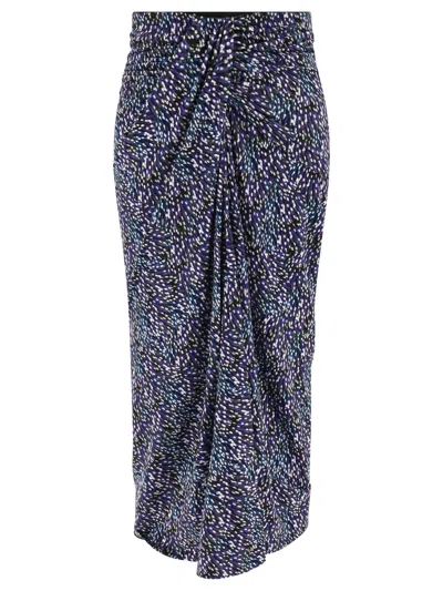 Marant Etoile Jeldia Draped Printed Stretch-jersey Midi Skirt In Blue