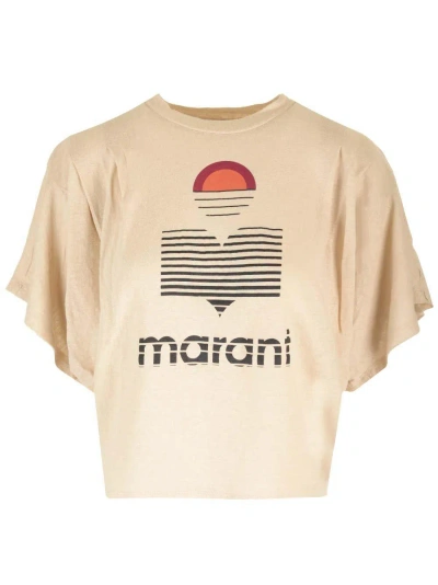Marant Etoile Logo Printed Cropped T-shirt In Ecru