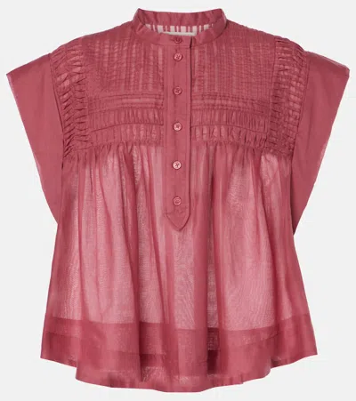 Marant Etoile Leaza Pleated Cotton Voile Top In Pink