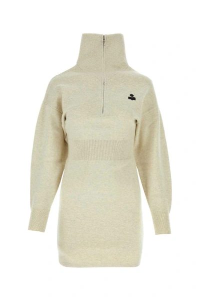 Marant Etoile Logo Embroidered High Neck Knitted Dress In Grey