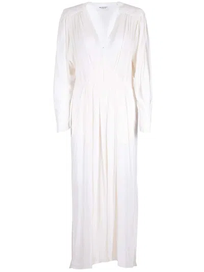 Marant Etoile Long-sleeved V-neck Dress In Beige