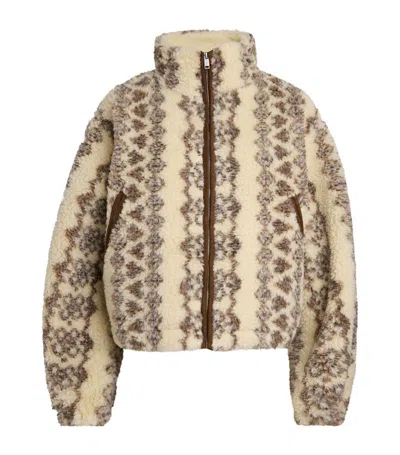 Isabel Marant Étoile Marie Printed Teddy Half-zip Sweater In Ecru_brown