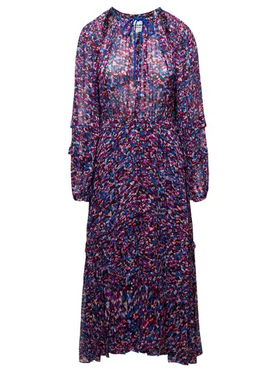 Marant Etoile Multicolored Maxi Tie-neck Dress With Graphic Print All-over In Viscose Woman