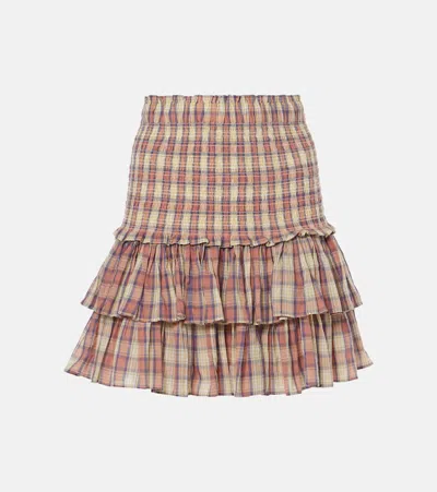 Isabel Marant Étoile Naomi Checked Cotton Voile Miniskirt In Antik Pink/yellow