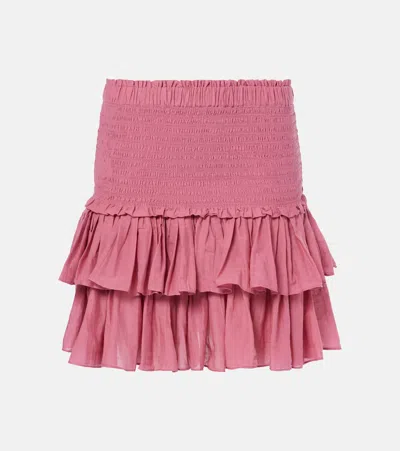 Isabel Marant Étoile Naomi Shirred Ruffled Cotton-blend Miniskirt In Pink